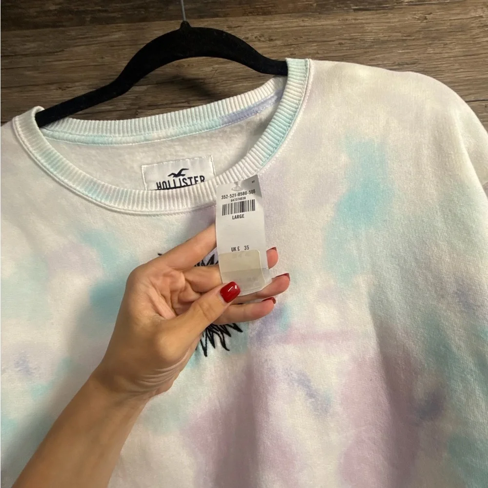 Hollister Blue White Cropped Hoodie Relaxed Fit